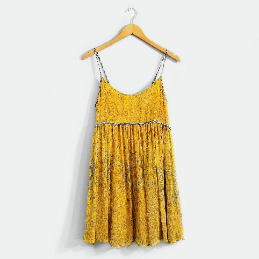 FREE PEOPLE Yellow So Nice Chiffon Braided Sun Dress